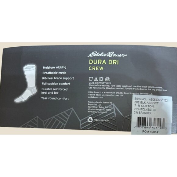 Genuine Dickies All-Purpose Cushion Crew Work Socks 8 Pairs Size 6-12 Black Mach - Picture 3 of 4